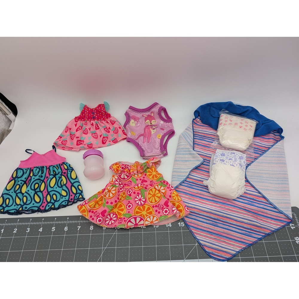 Baby Alive Doll Accessories Lot Strawberry Citrus Dresses Diapers Bottle Blanket